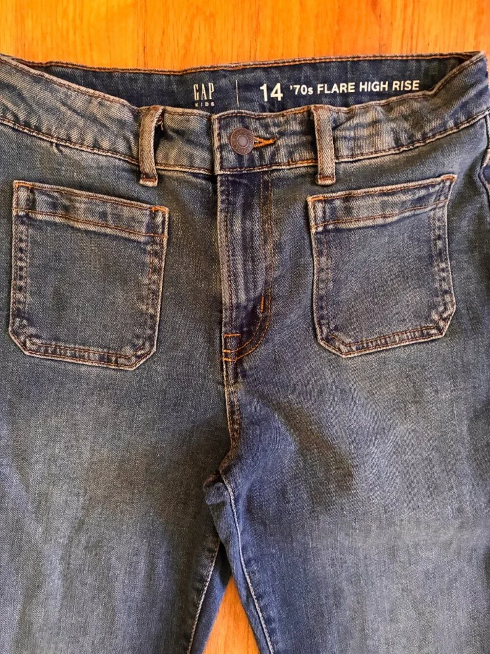 Gap Kids Girls 70s Flare High Rise Patch Pocket Jeans Size 14